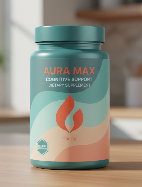 Aura Max product bottle with tropical leaves